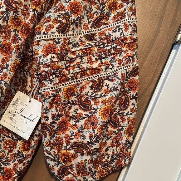 NWT Caffe Marrakesh button down Peasant Pirate Floral Crochet blouse Womens 2X - Picture 4 of 10